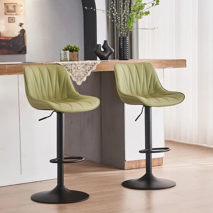 SERENITa AVO Green Modern Height Adjustable Swivel Bar Stools Upholstered Leather Barstool Kitchen Island V255-BS8409-AVOGREEN