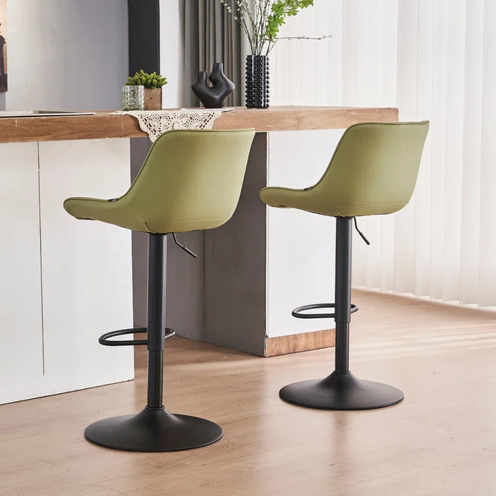 SERENITa AVO Green Modern Height Adjustable Swivel Bar Stools Upholstered Leather Barstool Kitchen Island V255-BS8409-AVOGREEN