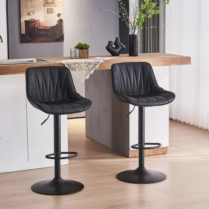 SERENITa Black Modern Height Adjustable Swivel Bar Stools Upholstered Leather Barstool Kitchen Island Chairs V255-BS8409-BLACK