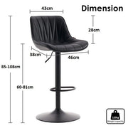 SERENITa Black Modern Height Adjustable Swivel Bar Stools Upholstered Leather Barstool Kitchen Island Chairs V255-BS8409-BLACK