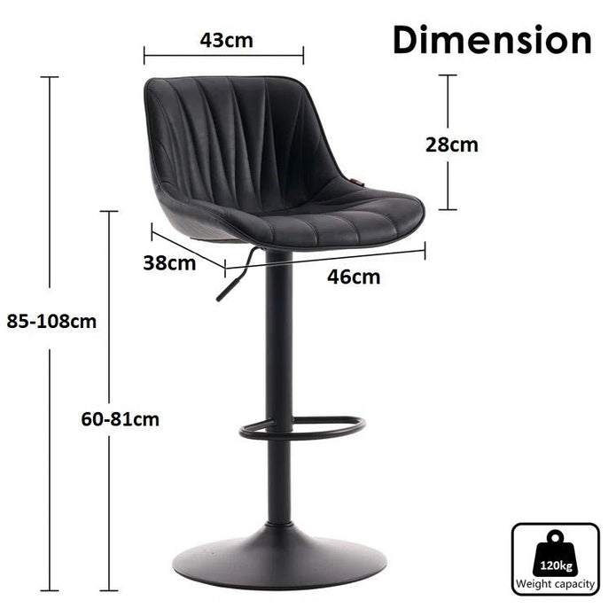 SERENITa Black Modern Height Adjustable Swivel Bar Stools Upholstered Leather Barstool Kitchen Island Chairs V255-BS8409-BLACK