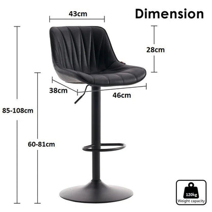 SERENITa Black Modern Height Adjustable Swivel Bar Stools Upholstered Leather Barstool Kitchen Island Chairs V255-BS8409-BLACK