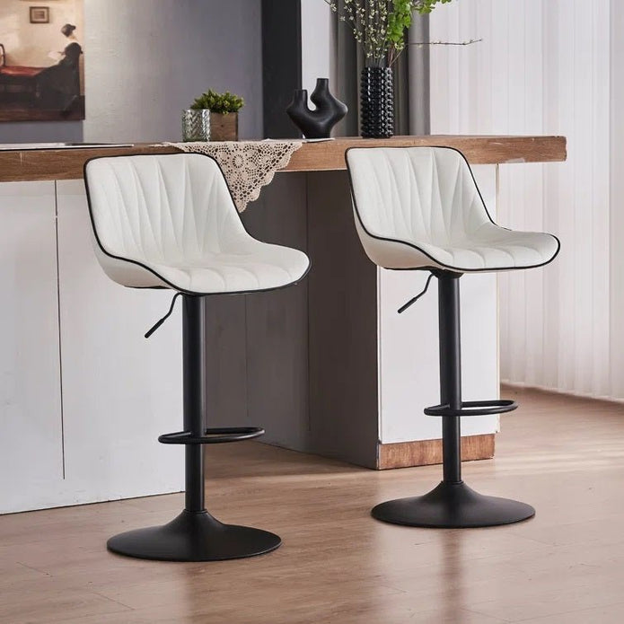 SERENITa White Modern Height Adjustable Swivel Bar Stools Upholstered Leather Barstool Kitchen Island Chairs V255-BS8409-WHITE