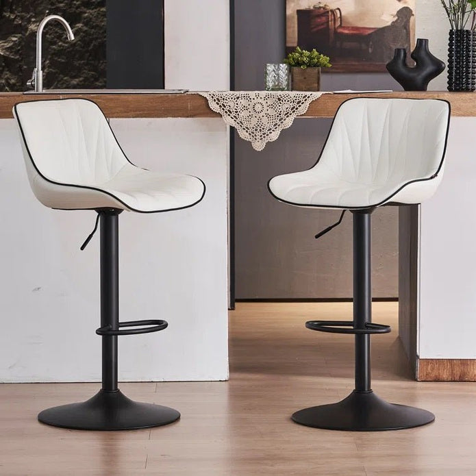 SERENITa White Modern Height Adjustable Swivel Bar Stools Upholstered Leather Barstool Kitchen Island Chairs V255-BS8409-WHITE