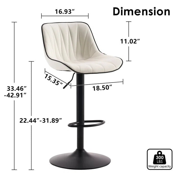 SERENITa White Modern Height Adjustable Swivel Bar Stools Upholstered Leather Barstool Kitchen Island Chairs V255-BS8409-WHITE
