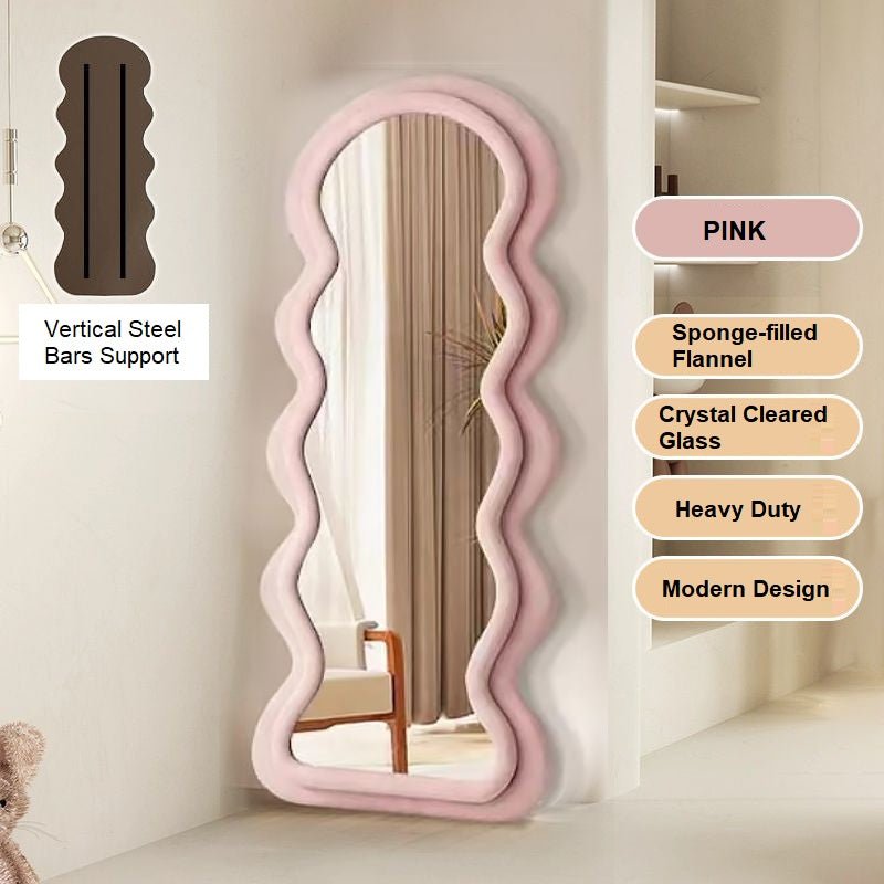 1.7m Elegance Curvy Floor Mirror Wavy Full Lenght Curvy Squiggle Full Body Irregular Asymmetrical Floor Home V255-CFBMIRROR-PINK