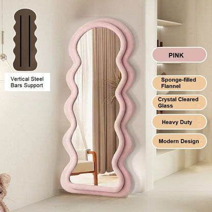 1.7m Elegance Curvy Floor Mirror Wavy Full Lenght Curvy Squiggle Full Body Irregular Asymmetrical Floor Home V255-CFBMIRROR-PINK