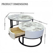 Snowy Mountain Faux Modern Marble Slate Nesting Coffee Table Set Leather Wrapped Wood Drawers V255-CT-NESTING-GOLDFRM-VOL0806