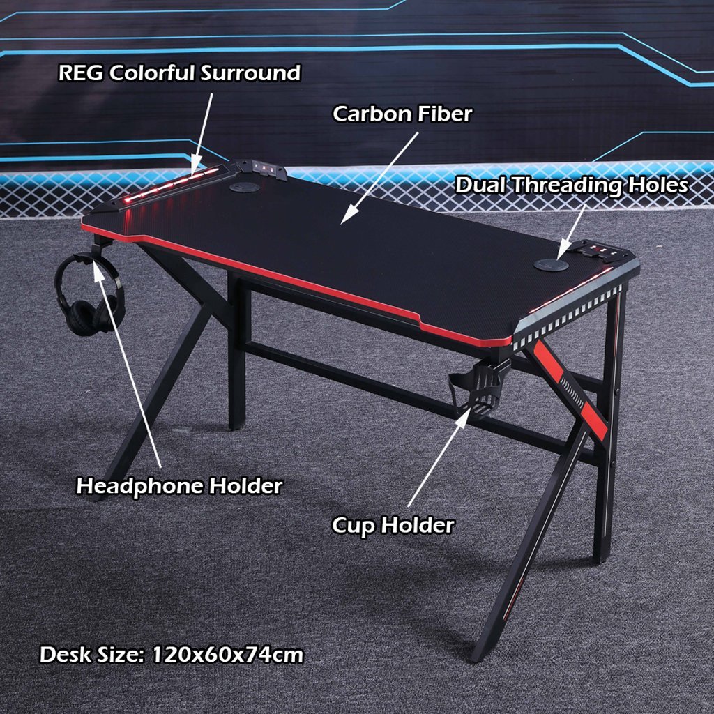 Gaming Desk Desktop PC Computer Desks Desktop Racing Table Office Laptop Home K-Shaped Legs Black 120cm V255-D2105-120CM