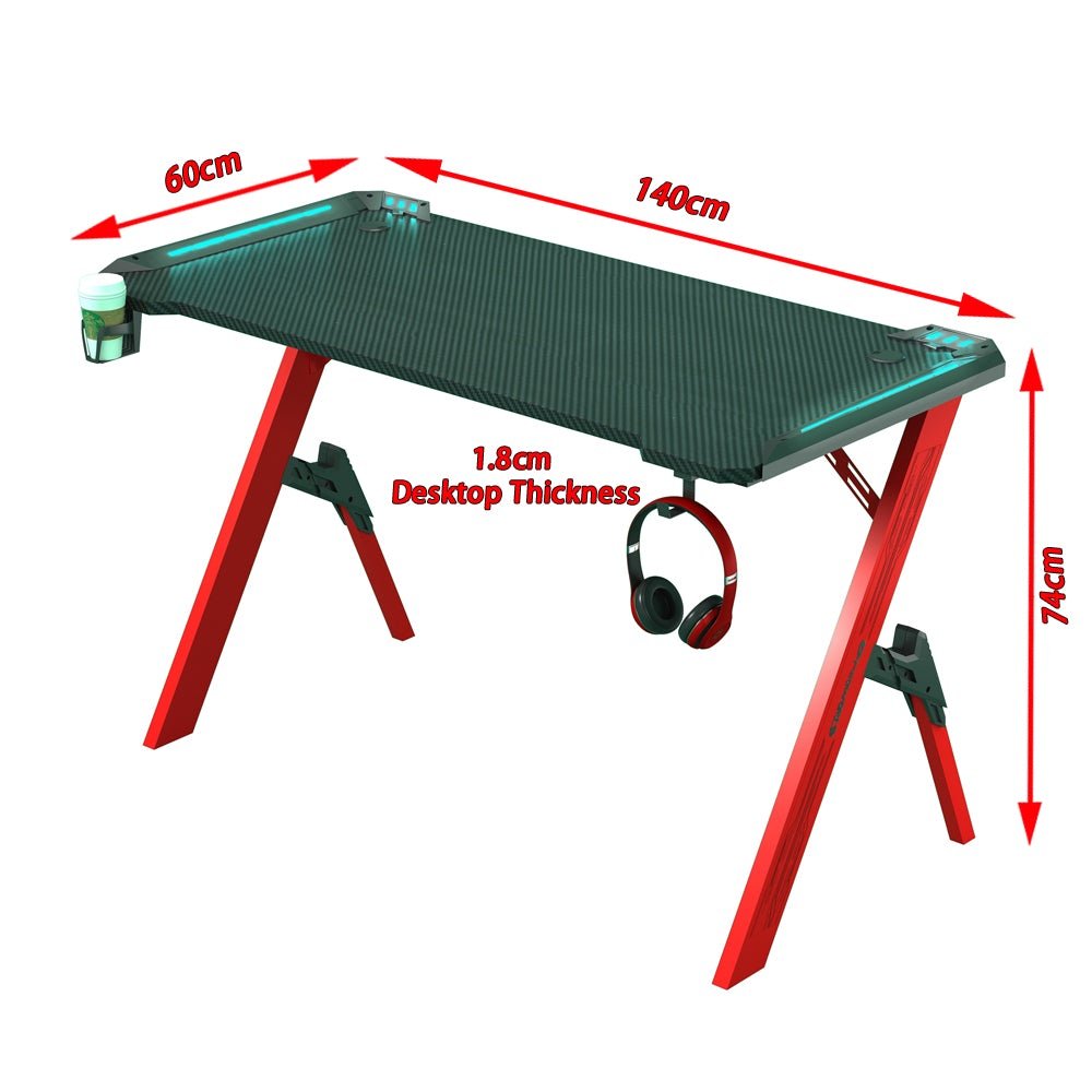 140cm RGB Gaming Desk Desktop PC Computer Desks Desktop Racing Table Office Laptop Home AU V255-D2105-140-RGB