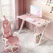 120cm RGB Gaming Desk Home Office Carbon Fiber Led Lights Game Racer Computer PC Table Z-Shaped Pink V255-D2108-120CM