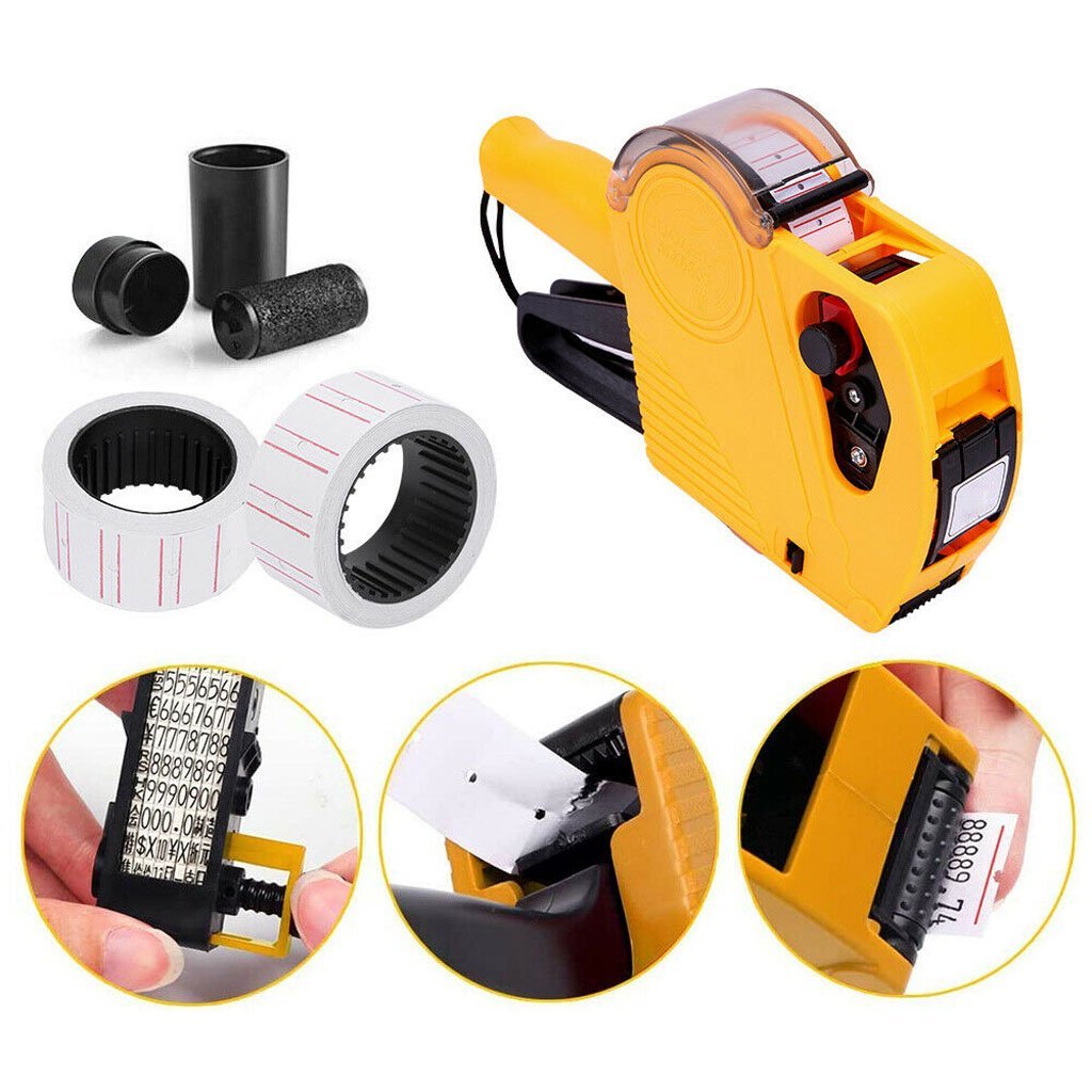 Price Tag Gun Labeller Pricing with 2 Rolls Labels and Inks Roller Machine Kit Red V255-DATEGUN-RED