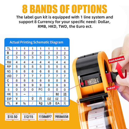 Price Tag Gun Labeller Pricing with 2 Rolls Labels and Inks Roller Machine Kit Yellow V255-DATEGUN-YELLOW