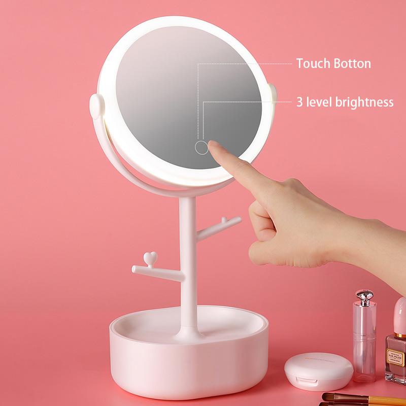 Ecoco Smart LED Light Cosmetic Makeup Mirror USB Touch Screen Home Desk Vanity 360 degrees Pink V255-E1908-PINK