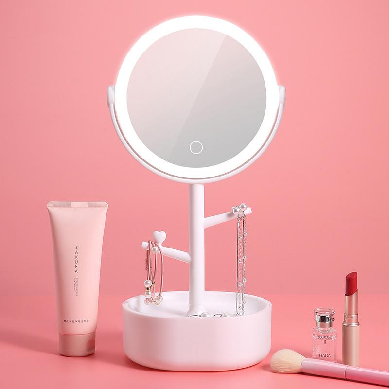 Ecoco Smart LED Light Cosmetic Makeup Mirror USB Touch Screen Home Desk Vanity 360 degrees Pink V255-E1908-PINK