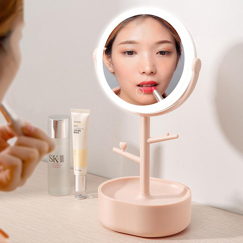 Ecoco Smart LED Light Cosmetic Makeup Mirror USB Touch Screen Home Desk Vanity 360 degrees Pink V255-E1908-PINK