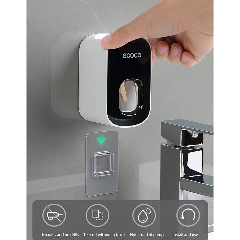 Ecoco Wall mount auto ands Free Toothpaste Dispenser Automatic Toothpaste Squeezer Bathroom Toothpaste Holder V255-E1922-BL