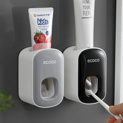 Ecoco Wall mount auto ands Free Toothpaste Dispenser Automatic Toothpaste Squeezer Bathroom Toothpaste Holder V255-E1922-BL