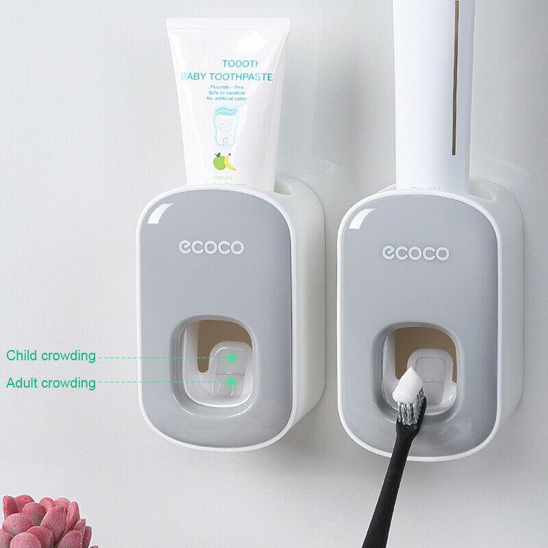 Ecoco Wall mount auto ands Free Toothpaste Dispenser Automatic Toothpaste Squeezer Bathroom Toothpaste Holder V255-E1922-BL
