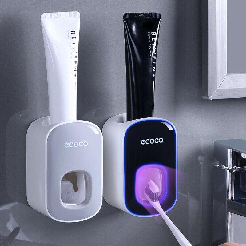 Ecoco Wall mount auto ands Free Toothpaste Dispenser Automatic Toothpaste Squeezer Bathroom Toothpaste Holder V255-E1922-BL