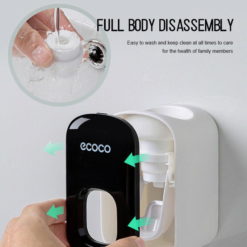 Ecoco Wall mount auto ands Free Toothpaste Dispenser Automatic Toothpaste Squeezer Bathroom Toothpaste Holder V255-E1922-BL