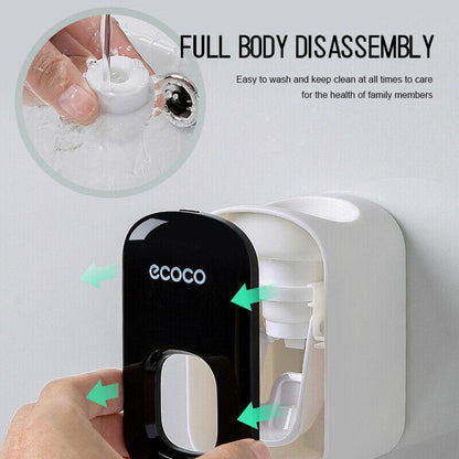 Ecoco Wall mount auto ands Free Toothpaste Dispenser Automatic Toothpaste Squeezer Bathroom Toothpaste Holder V255-E1922-BL