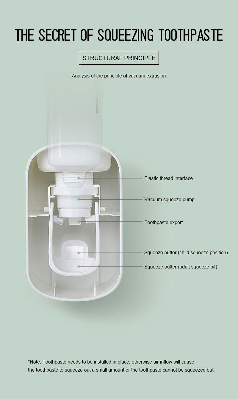Ecoco Wall mount auto ands Free Toothpaste Dispenser Automatic Toothpaste Squeezer Bathroom Toothpaste Holder V255-E1922-BL