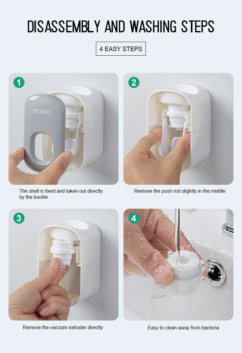 Ecoco Wall mount auto ands Free Toothpaste Dispenser Automatic Toothpaste Squeezer Bathroom Toothpaste Holder V255-E1922-BL