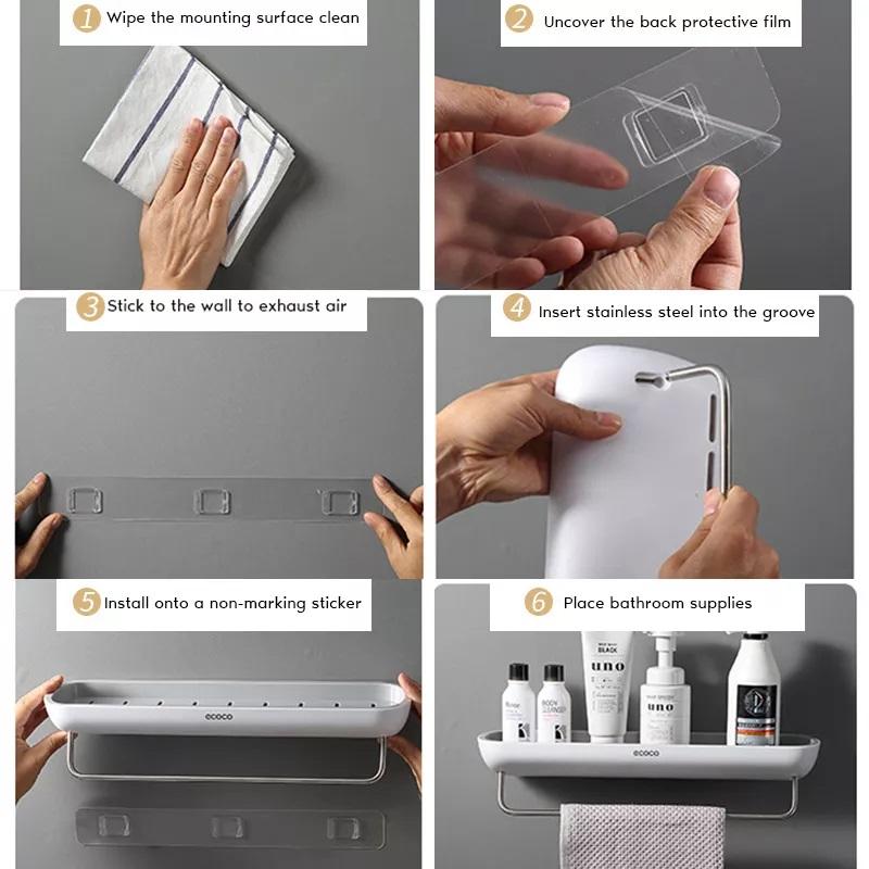 Bathroom Shelves Organizer Wall Mount Home Towel shelf Shampoo Rack With Towel Bar Storage Rack Bathroom V255-E1923-G