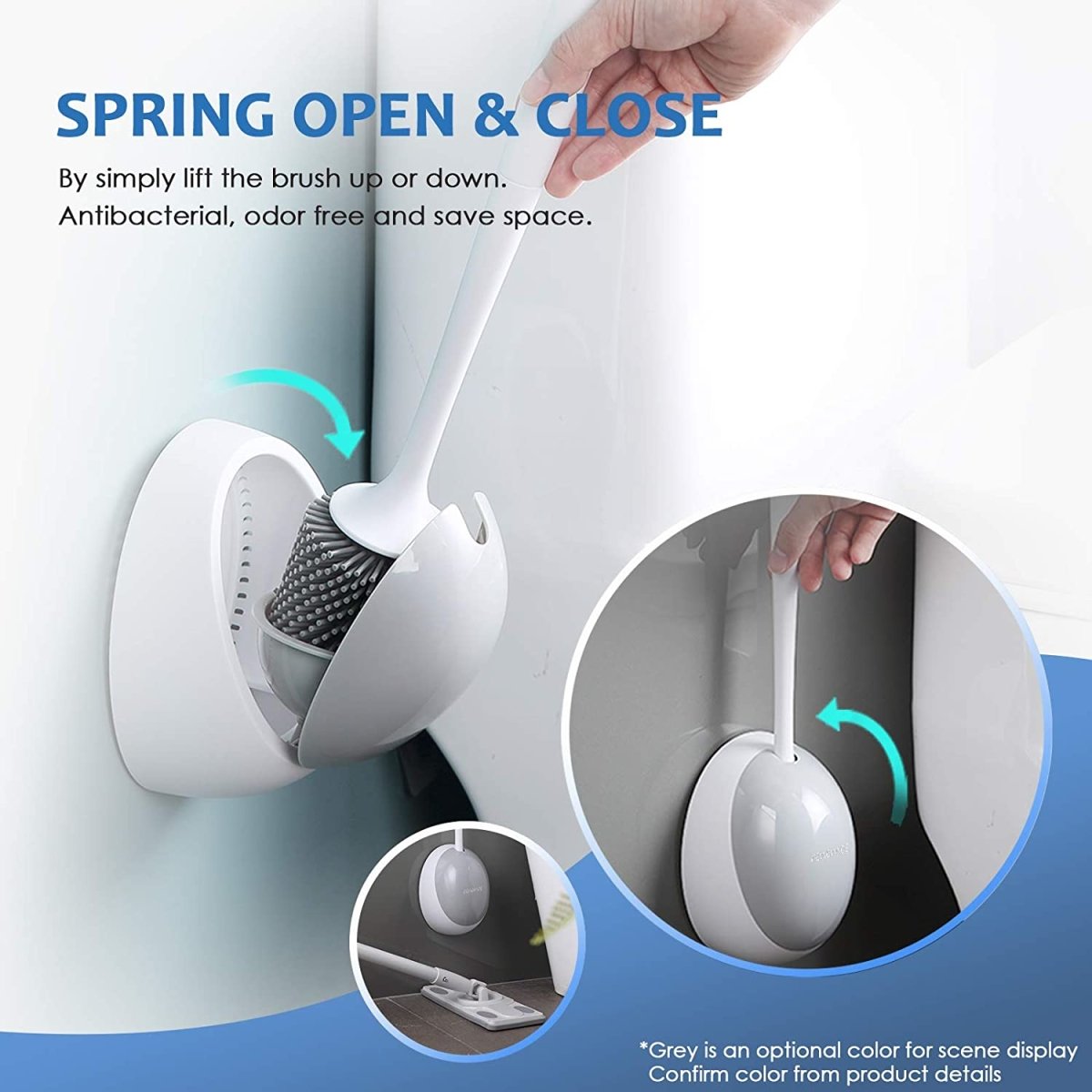 Ecoco Silicone Water Drop Toilet Brush Holder Set Wall-Mounted Cleaning Brush Tool Grey V255-E2023-G