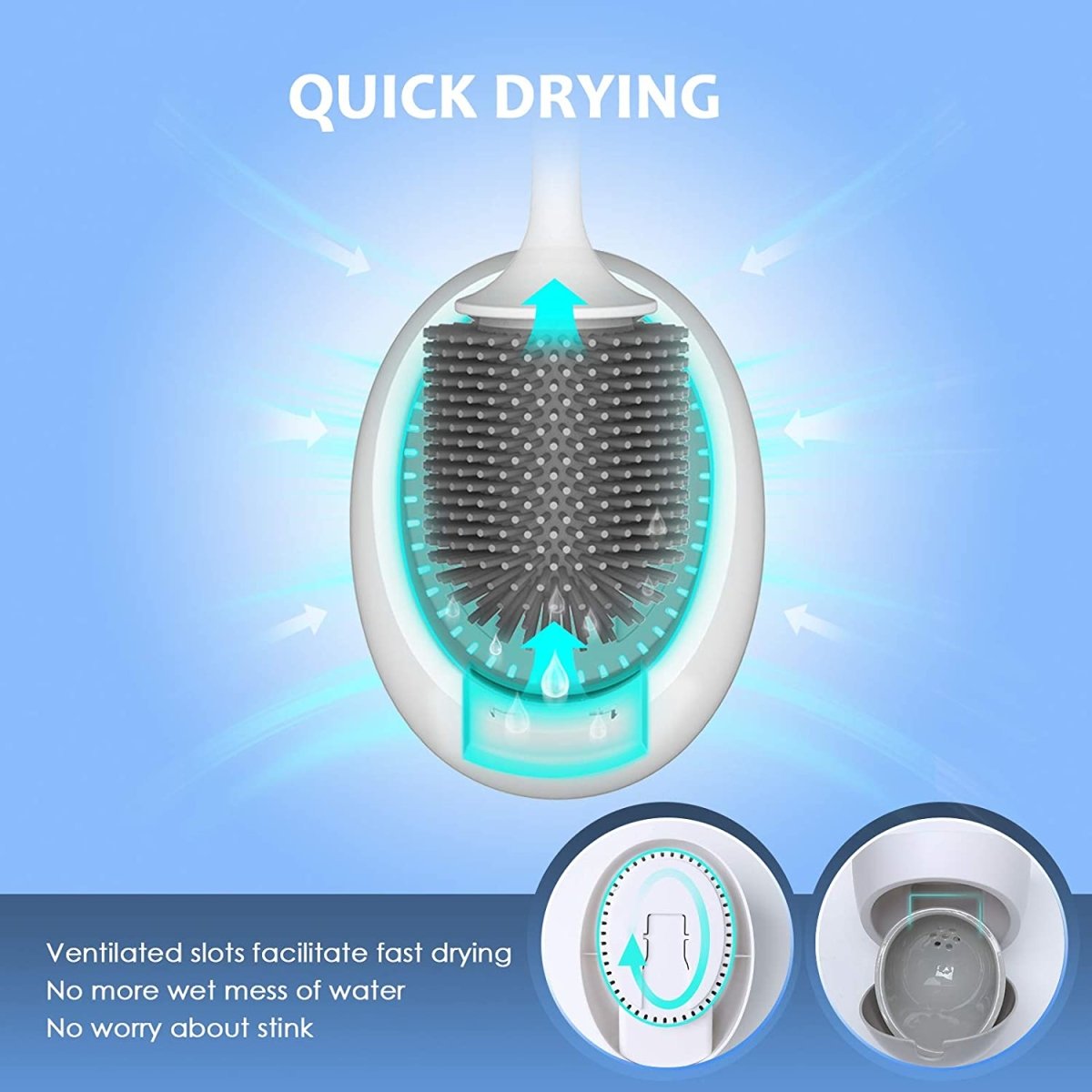 Ecoco Silicone Water Drop Toilet Brush Holder Set Wall-Mounted Cleaning Brush Tool Grey V255-E2023-G