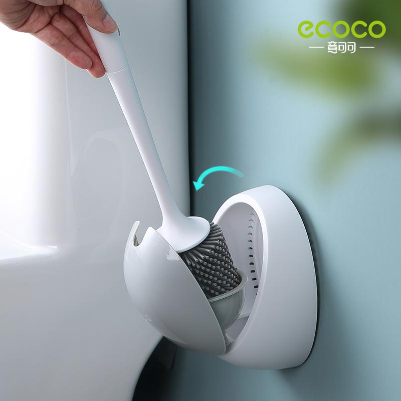 Ecoco Silicone Water Drop Toilet Brush Holder Set Wall-Mounted Cleaning Brush Tool Grey V255-E2023-G