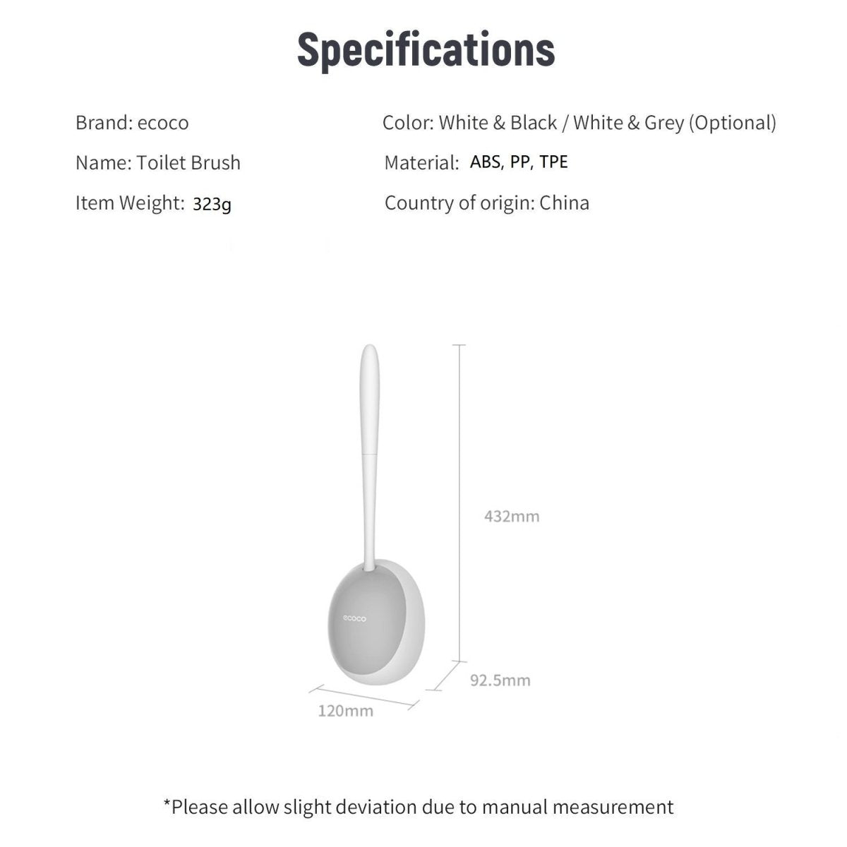 Ecoco Silicone Water Drop Toilet Brush Holder Set Wall-Mounted Cleaning Brush Tool Grey V255-E2023-G