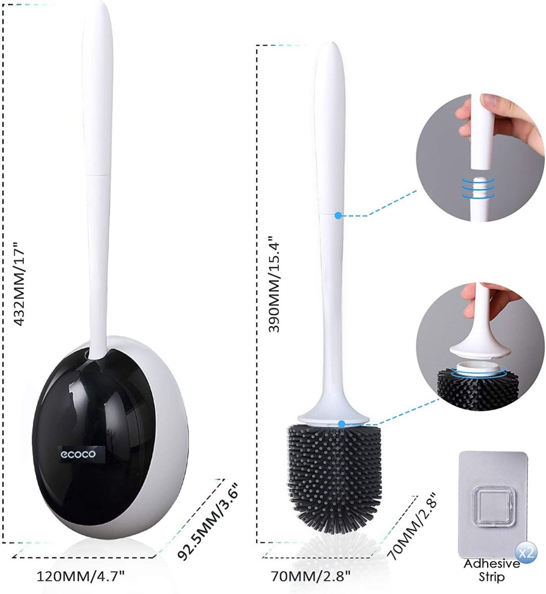 Ecoco Silicone Water Drop Toilet Brush Holder Set Wall-Mounted Cleaning Brush Tool Grey V255-E2023-G