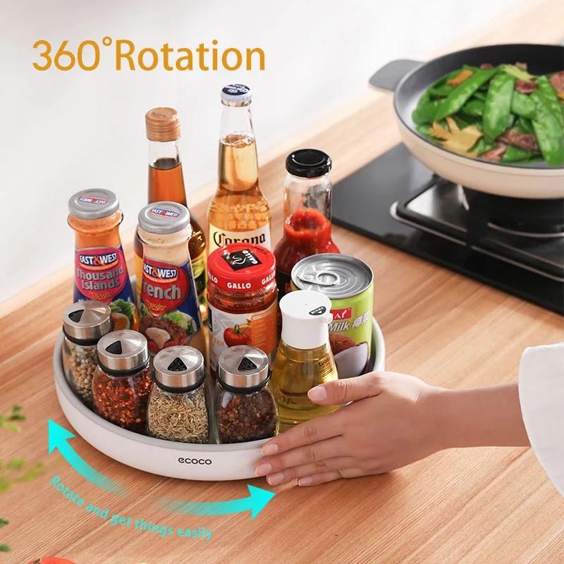 Ecoco Kitchen Rotating Spice Condiment Storage Rack Bathroom Swivel Tray Organizer Black V255-E2202-B