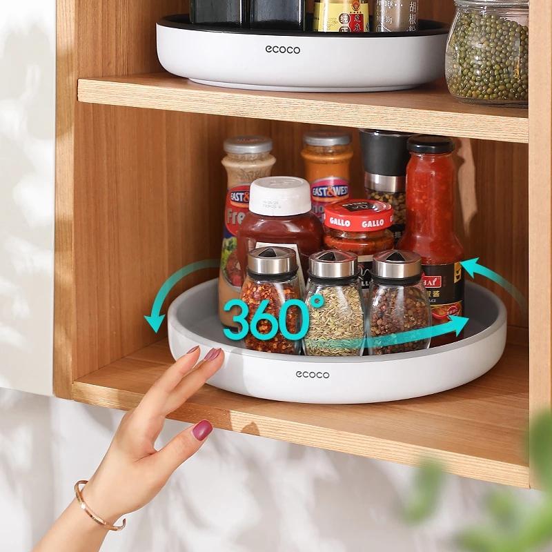 Ecoco Kitchen Rotating Spice Condiment Storage Rack Bathroom Swivel Tray Organizer Black V255-E2202-B