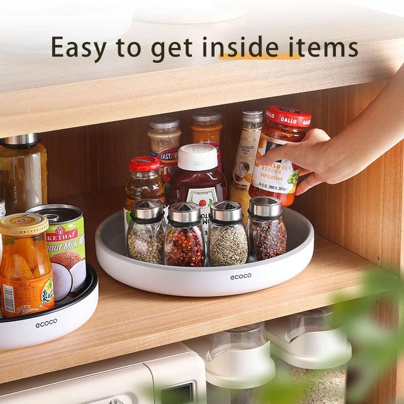 Ecoco Kitchen Rotating Spice Condiment Storage Rack Bathroom Swivel Tray Organizer Black V255-E2202-B