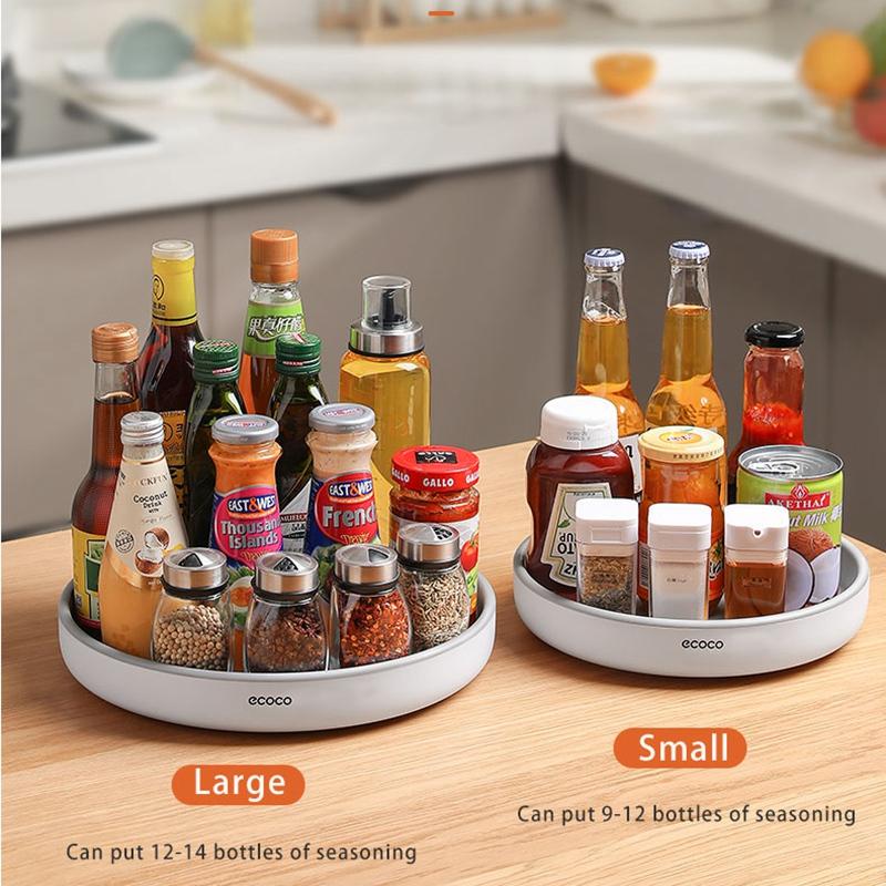 Ecoco Kitchen Rotating Spice Condiment Storage Rack Bathroom Swivel Tray Organizer Black V255-E2202-B