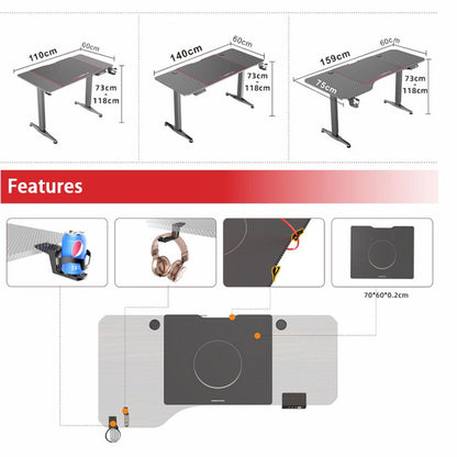 Gaming Standing Desk Home Office Lift Electric Height Adjustable Sit To Stand Motorized Standing Desk 1160 V255-GAMINGSD-1160