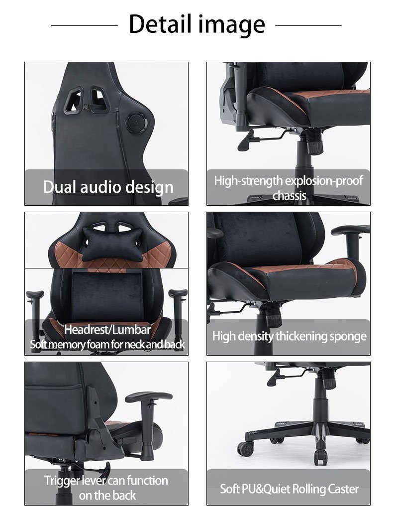 7 RGB Lights Bluetooth Speaker Gaming Chair Ergonomic Racing chair 165 degrees Reclining Gaming Seat 4D V255-GCHAIR-34-BBLACK