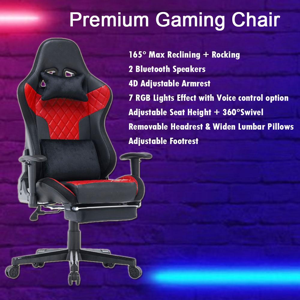 7 RGB Lights Bluetooth Speaker Gaming Chair Ergonomic Racing chair 165 degrees Reclining Gaming Seat 4D V255-GCHAIR-34-BBLACK