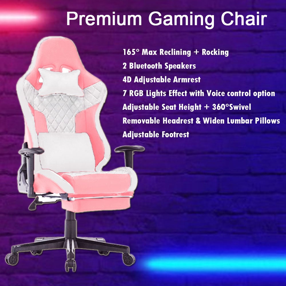 7 RGB Lights Bluetooth Speaker Gaming Chair Ergonomic Racing chair 165 degrees Reclining Gaming Seat 4D V255-GCHAIR-34-BBLACK