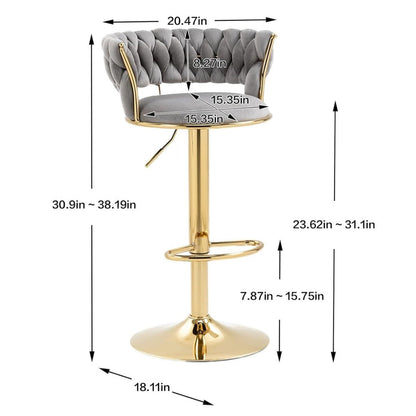 2x Height Adjustable Swivel Bar Stool Velvet Golden Base Barstools Chairs Padded Seat- Grey V255-GP1762-GRY
