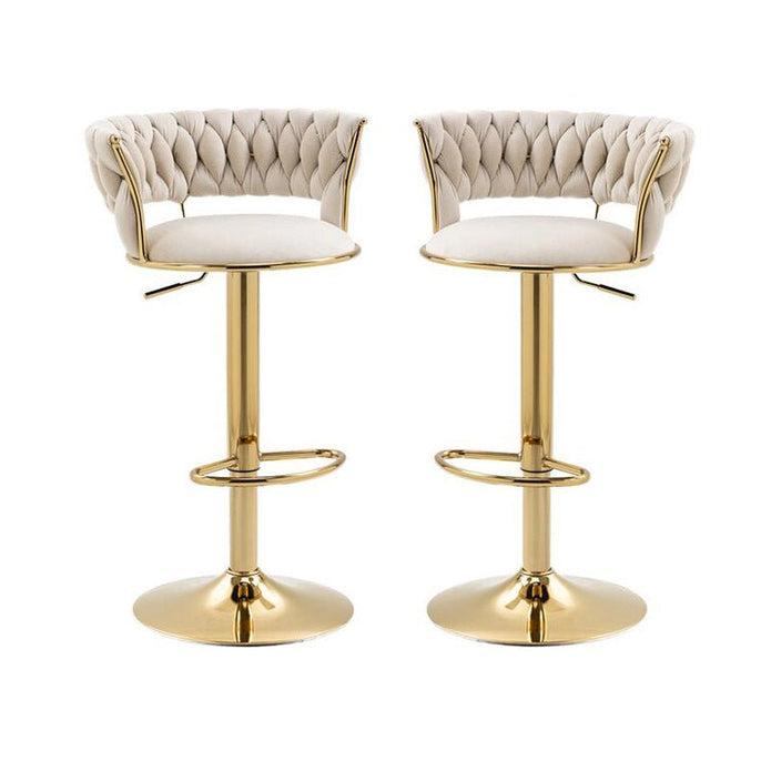 2x Height Adjustable Swivel Bar Stool Velvet Golden Base Barstools Chairs Padded Seat- Beige V255-GP1762-WH