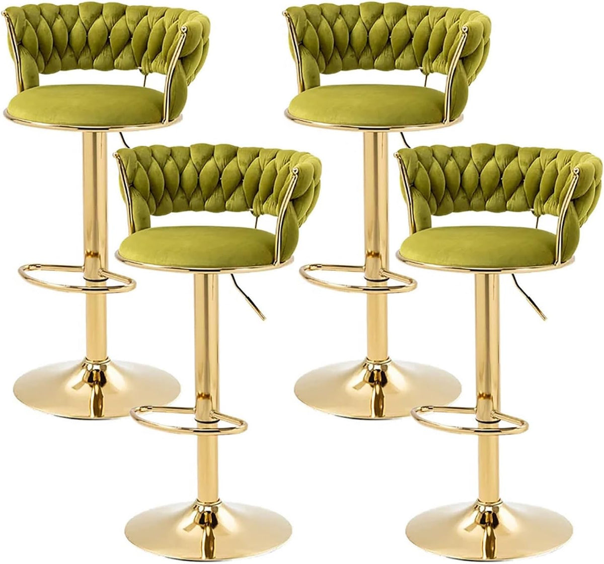 SERENITa 2x Height Adjustable Swivel Bar Stool Velvet Golden Base Barstools Chairs Padded Seat Olive Green V255-GP1762_OLIVEGREEN