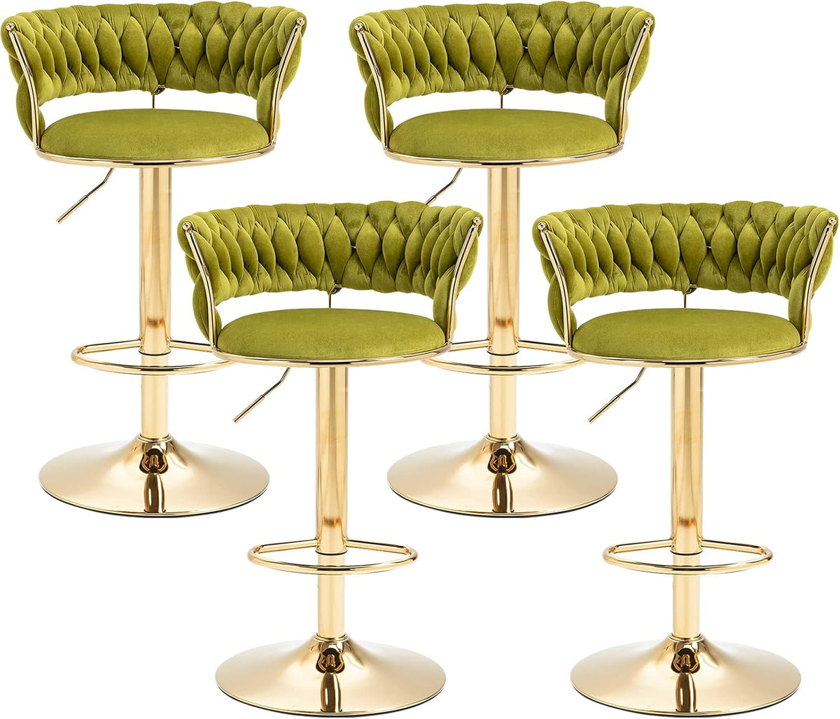 SERENITa 2x Height Adjustable Swivel Bar Stool Velvet Golden Base Barstools Chairs Padded Seat Olive Green V255-GP1762_OLIVEGREEN