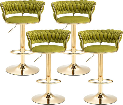 SERENITa 2x Height Adjustable Swivel Bar Stool Velvet Golden Base Barstools Chairs Padded Seat Olive Green V255-GP1762_OLIVEGREEN