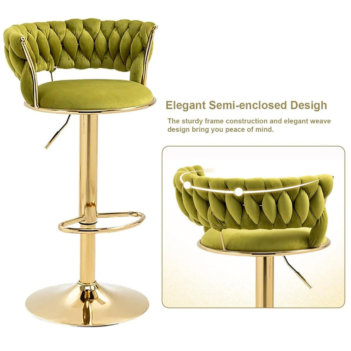 SERENITa 2x Height Adjustable Swivel Bar Stool Velvet Golden Base Barstools Chairs Padded Seat Olive Green V255-GP1762_OLIVEGREEN