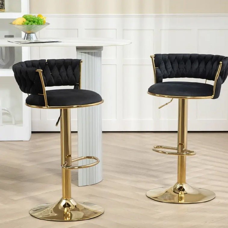 SERENITa Black Velvet Seat Kitchen Breakfast Bar Stools Counter Height Barstools with Back Cushioned Chairs V255-GP1763-BLACK