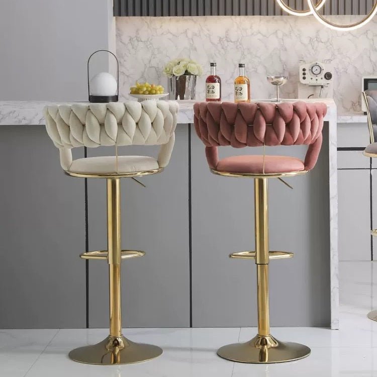 SERENITa Ivory Velvet Seat Kitchen Breakfast Bar Stools Counter Height Barstools with Back Cushioned Chairs V255-GP1763-IVORY